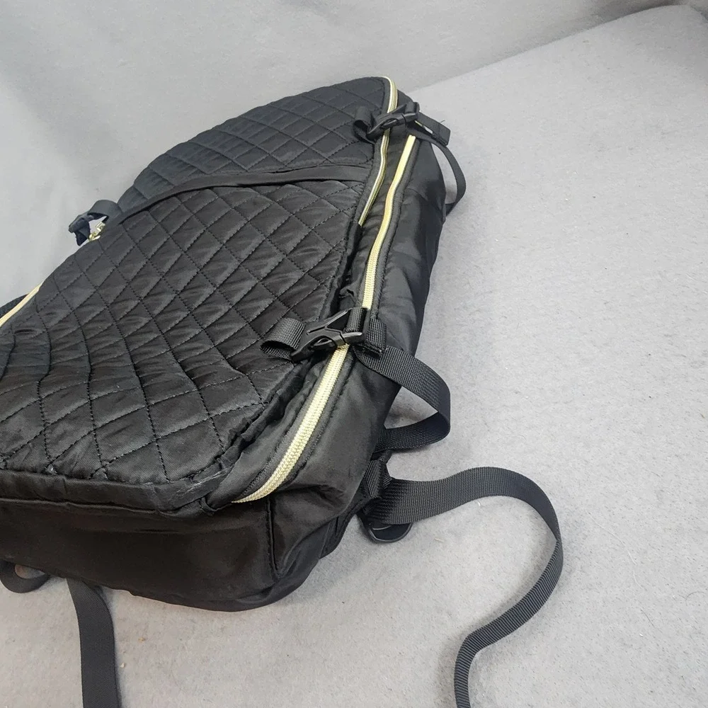 Momuvo Backpack Black Quilted Laptop Travel Bag Gold Hardware Womens Large
